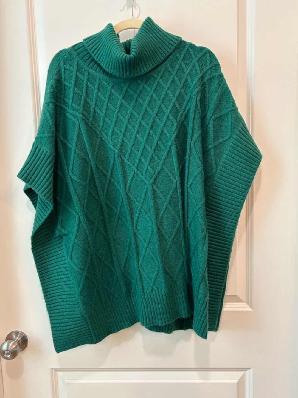LOFT Teal Cable-Knit Turtleneck Poncho Sweater